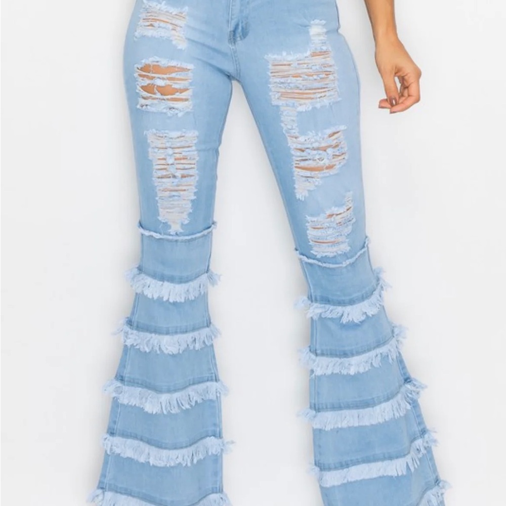 Light K.I.M Blue Distressed Flare Jeans